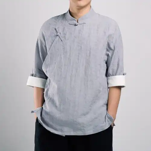 中式民族风服装修士粗布麻衣衣服古风男装爷爷运动棉衣