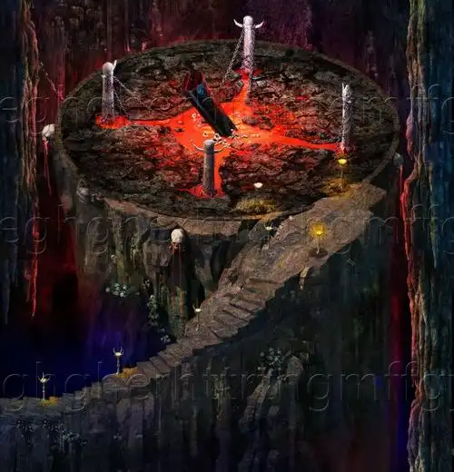 阴间地狱场景3d高模型,写实地府刑场血池撒旦魔鬼祭祀坛大山洞骷髅堆