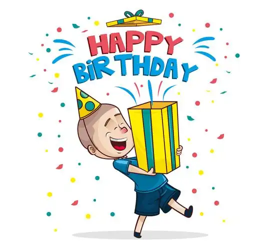 可爱抱礼物的生日男孩矢量素材