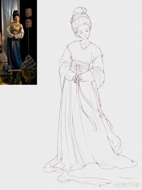 古风女生全身线稿 最近开始了新画风的学习,想要学一学全身人物的画法