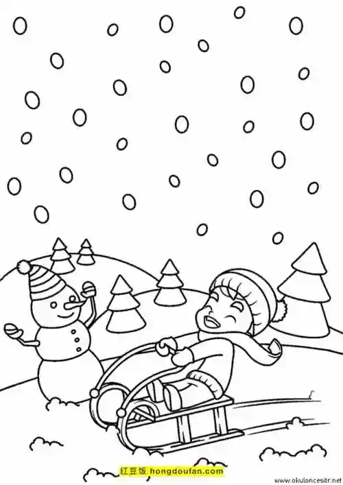 8岁孩子们最喜欢的冬天的雪人卡通涂色简笔画-红豆饭小学生简笔画大全