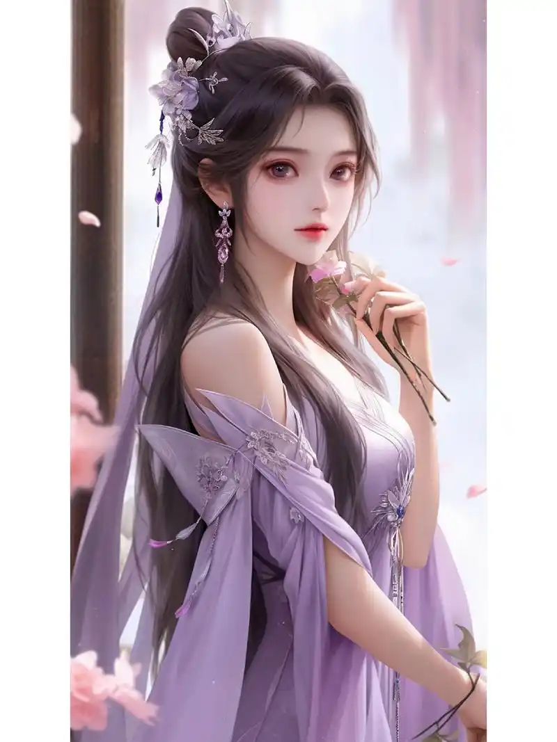 游戏角色美女,紫衣古风,古风头像