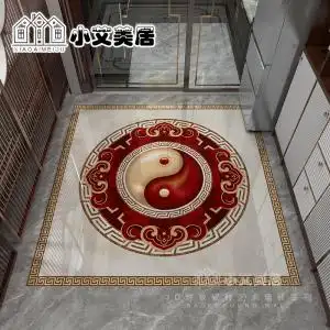 八卦太极图地砖地拼花仿水刀瓷砖图案定制抛晶砖地板地垫地心砖