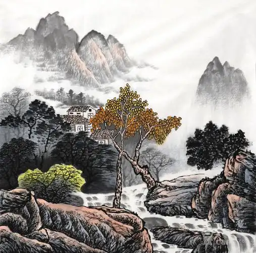 中国画山水画手绘超值字画欣耕四尺斗方无款水墨画