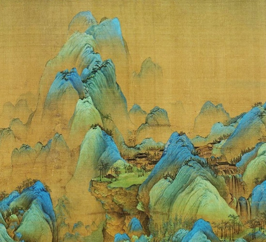 荣宝斋王希孟山水画长款千里江山图长幅卷二180x50cm宣纸檀香实木框