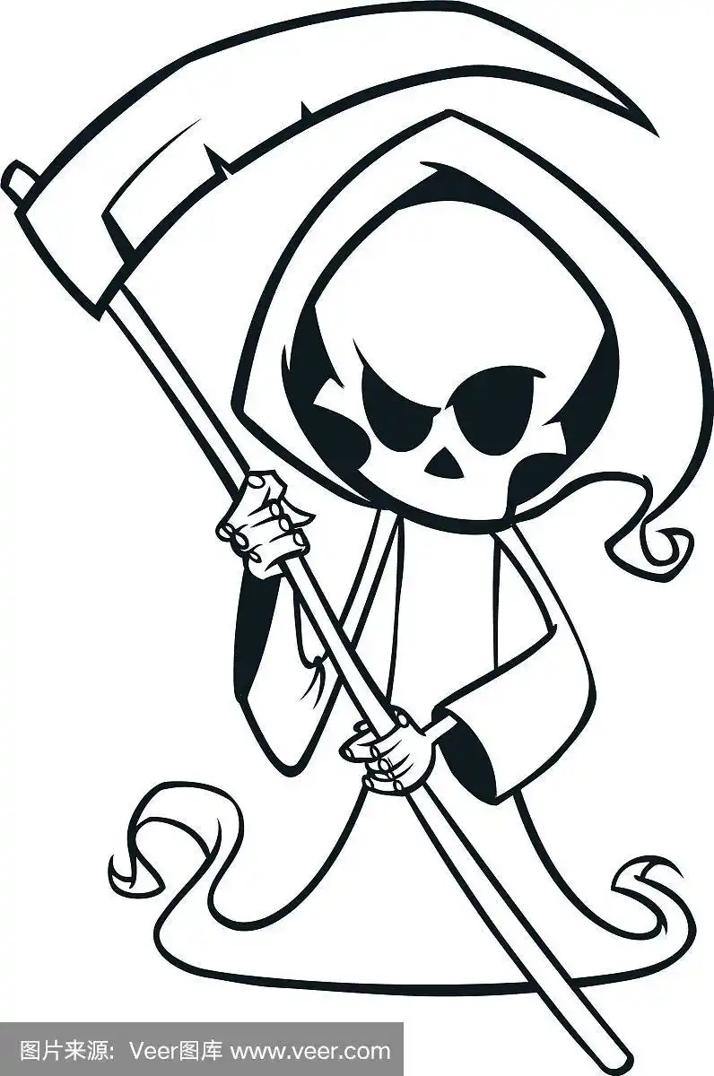 可爱的卡通死神与镰刀孤立