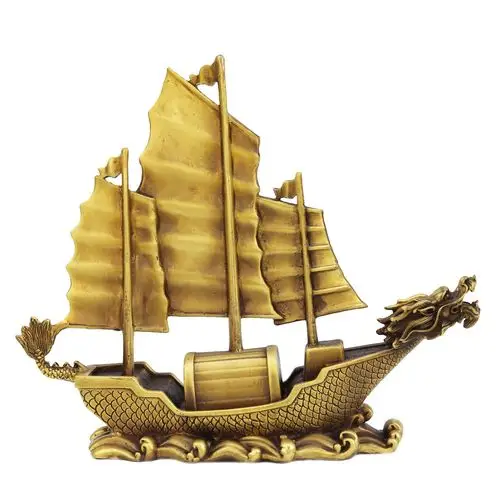 纯铜一帆风顺龙舟帆船万事如意乘风破浪办公室家居风水摆件饰品
