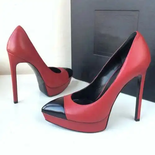 拼色防水台高跟鞋