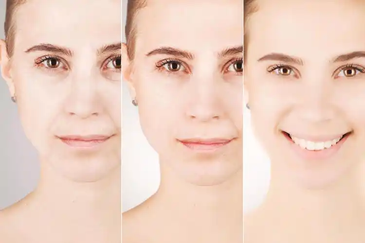 女子护肤前后对比