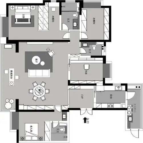 160平三居室户型图