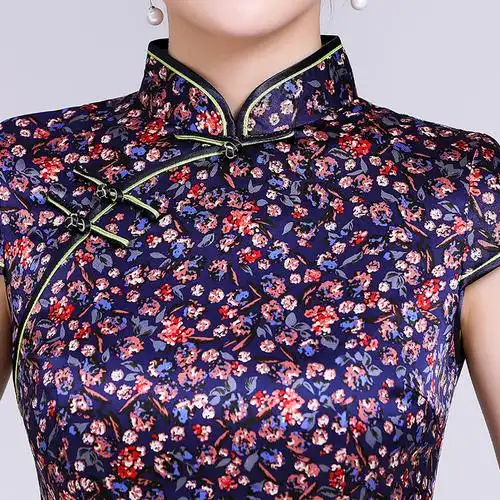 钱塘佳人真丝旗袍女夏短款修身性感旗袍