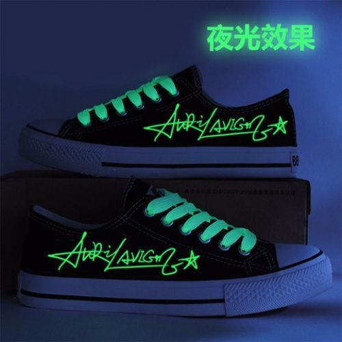 艾薇儿avril lavigne明星同款鞋子夜光发光手绘涂鸦帆布鞋女低帮
