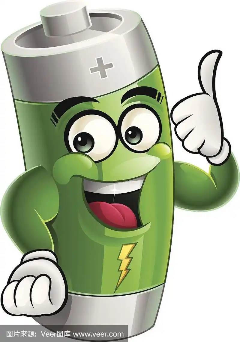 电池,卡通,翘起大拇指,绿色,白色背景