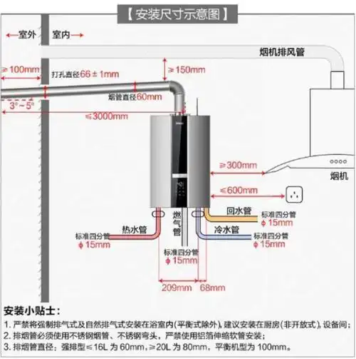 燃气热水器安装尺寸示意图
