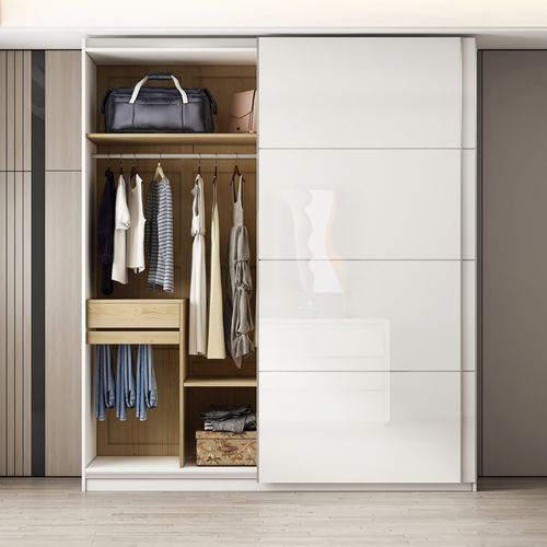 轻奢整体松木实木推拉门衣柜烤漆简约移门原木卧室衣橱储物柜定制