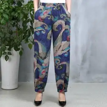 中年女裤子夏季薄款宽松冰丝中老年灯笼裤女夏季薄款棉绸宽松大码妈妈
