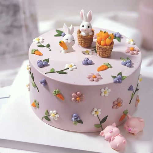 烘焙装饰小兔子小猪生日蛋糕装饰配件田园风格 儿童蛋糕装饰插件