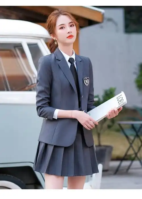 烟浔小西装女外套学院风jk制服校服西装百褶裙两件套时尚休闲套装裙