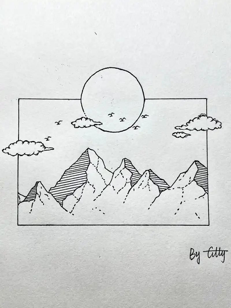 山水黑白简笔画7215(6) #画画 #线条画 #简笔画 #临摹 - 抖音