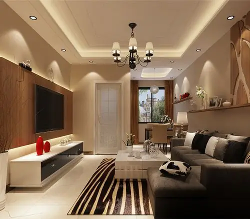 深棕色的沙发搭配白色的墙面,使这个客厅散发着沉稳的味道.