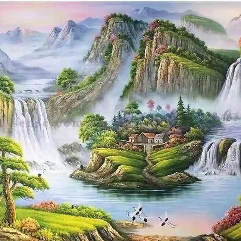 聚宝盆的山水画.漂亮.