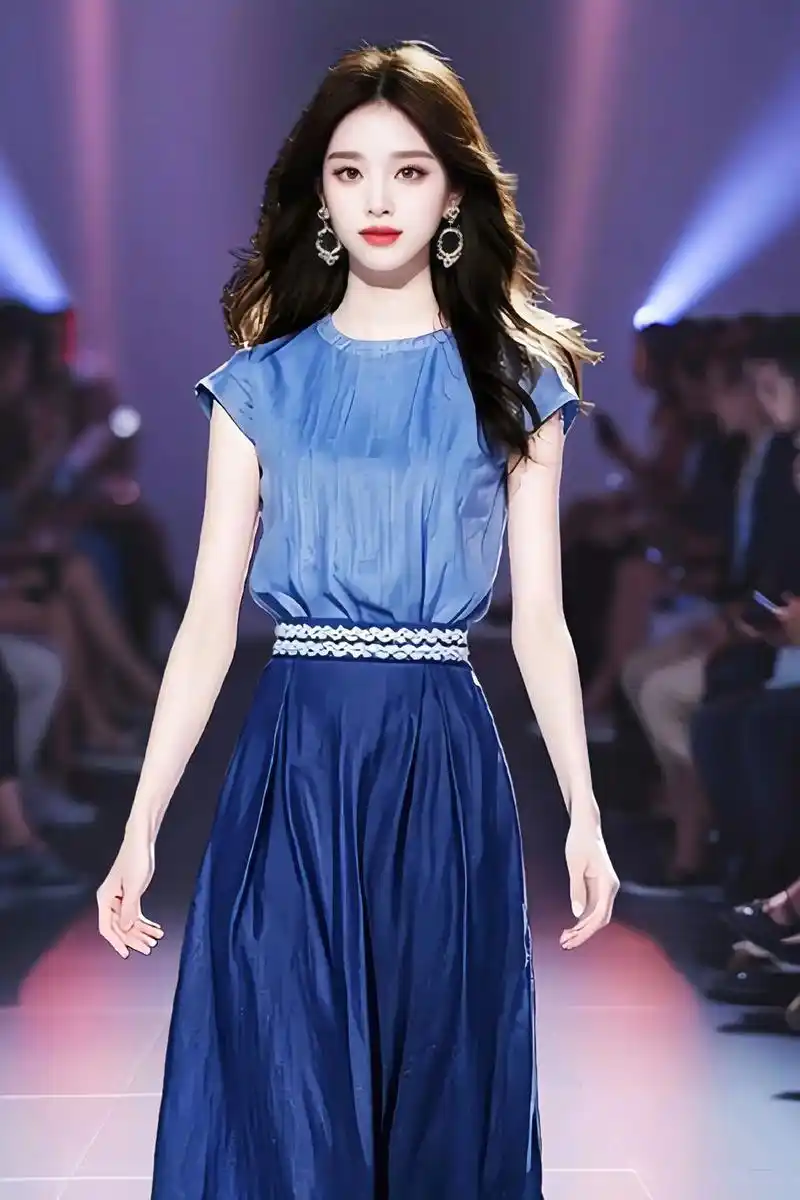 法式小香风蓝色圆领短袖女神范高级感上衣!