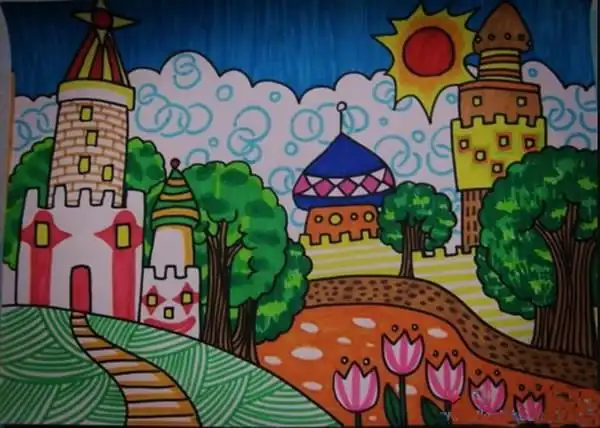 家乡的美景儿童风景画作品图片