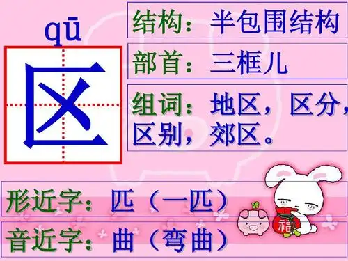 区分"己"和"已"》识字教学 qū 结构:半包围结构 区 部首:三框儿 组词
