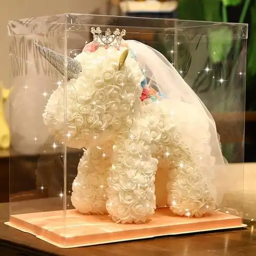 永生花独角兽仿真花独角兽礼物盒送女友玫瑰熊520情人节生日礼物