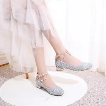 女童高跟鞋儿童单鞋水晶鞋公主鞋中大童表演出鞋走秀小女孩礼服鞋