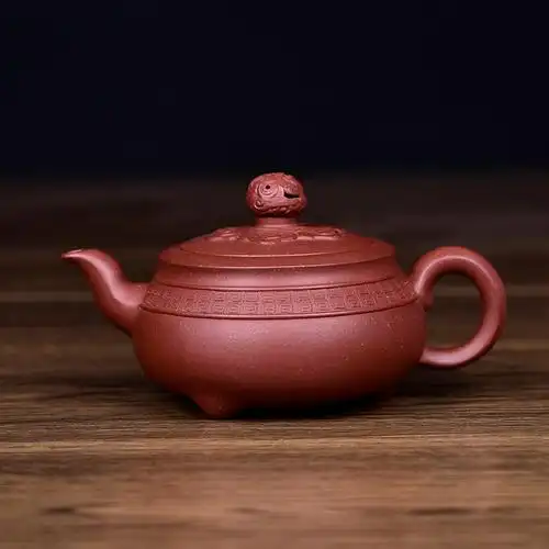ys原矿紫泥宜兴紫砂壶翟荷芬手工刻绘盘龙云海圆器泡茶壶285c
