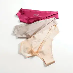 欧美跨境运动丁字裤女冰丝无痕一片式内裤性感纯色中腰透气瑜伽比