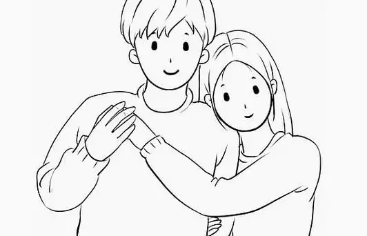 靠在男朋友肩膀上的情侣情人节手绘线条素描插画302517免抠图片素材