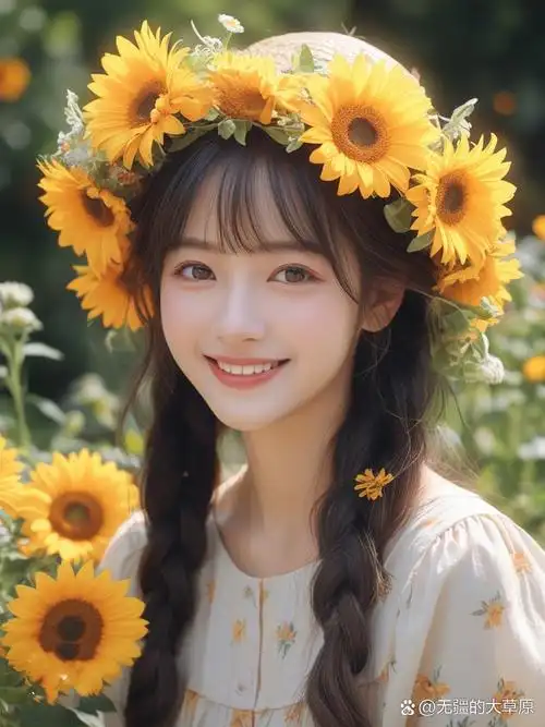ai创作头戴花环的女孩👧🏻🌞👗🌻
