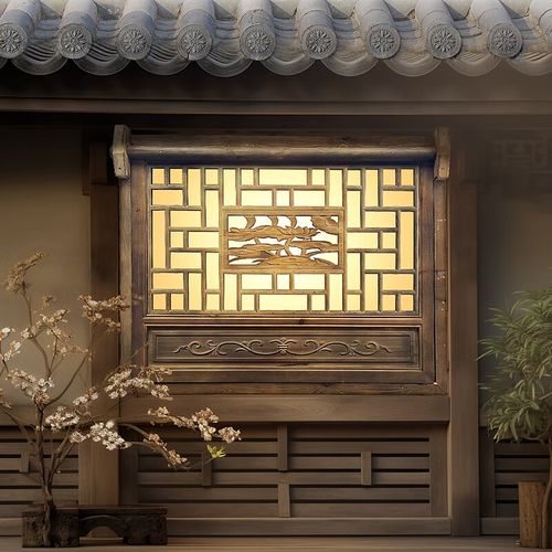 澳颜莱 中式复古实木窗  唐律仿古门窗实木花格上翻中式窗户做旧推拉
