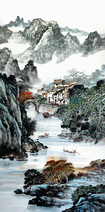 精美的动态水墨山水画