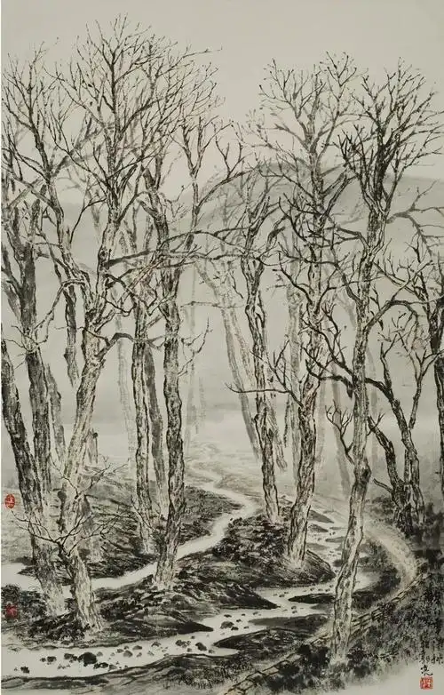 河南郭亮村头小树林写生稿