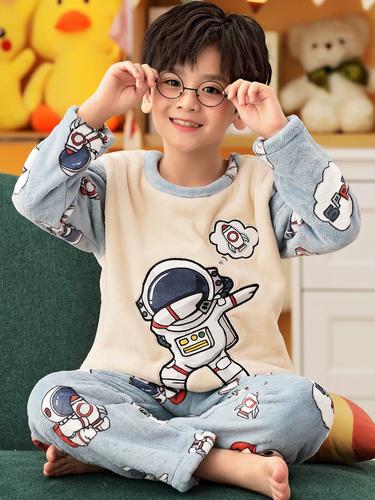 安之伴秋冬季胖儿童睡衣男孩珊瑚绒加厚加绒中大童青少年小学生法
