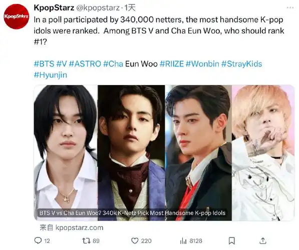 在韩网34w票池的男爱豆颜值投票中