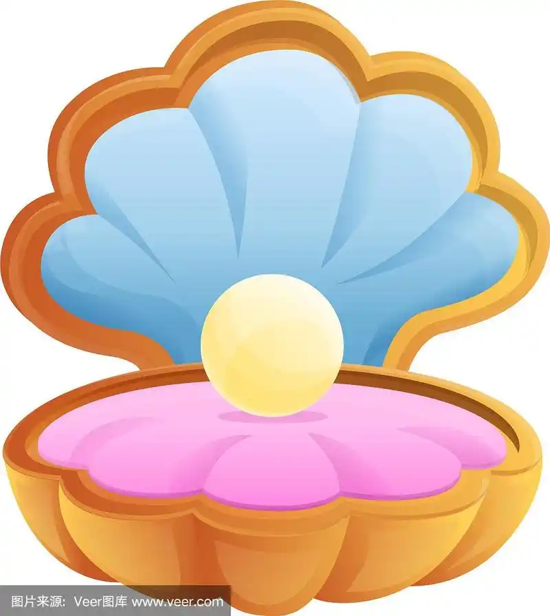 黄金珍珠贝壳图标卡通风格