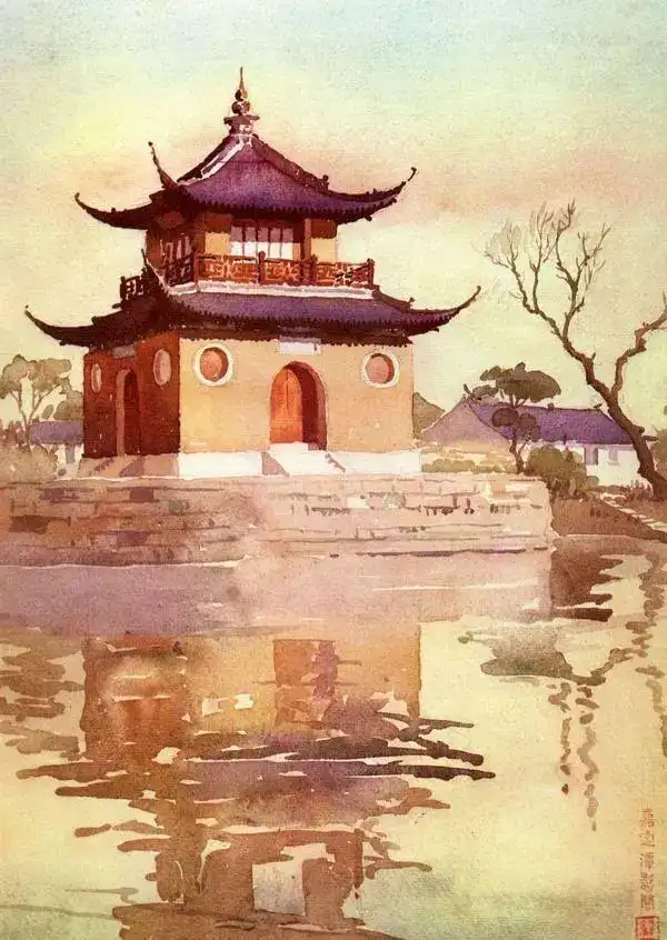 水彩) 童寯德国(东)德累斯顿翠营阁建筑群(铅笔)童寯意大利佛罗伦萨古