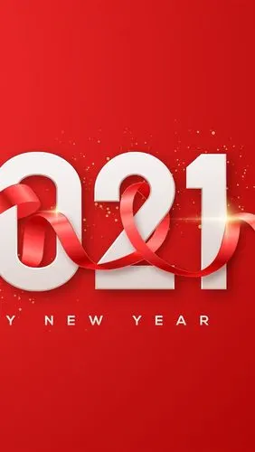 2021年新年快乐,红色背景,丝带 4k