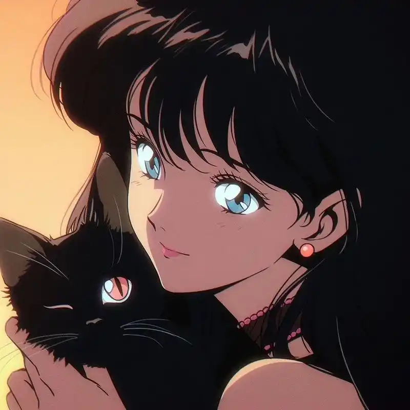 女孩与黑猫/旧漫头像/女生头像