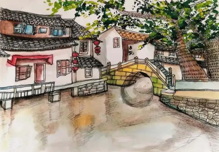 《春游广富林》 评委点评:2020年松江区"春暖华亭,水润松江"儿童画