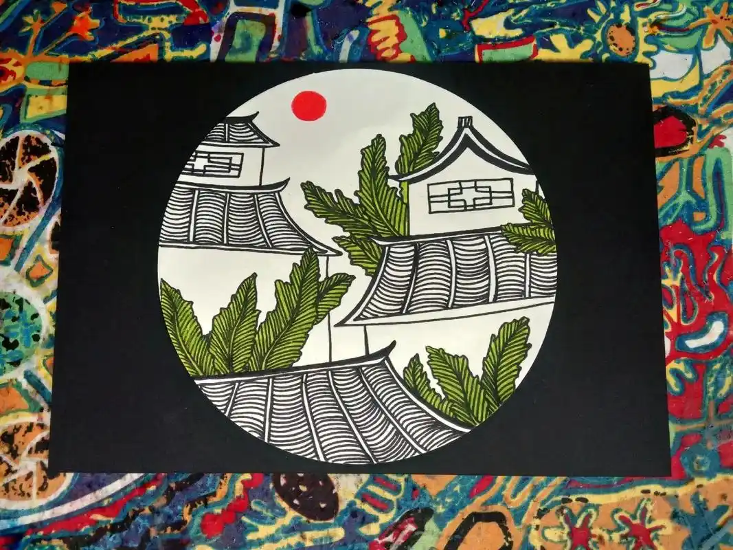 徽派建筑.#少儿美术 #儿童线条画 #儿童画 #简笔画 #马 - 抖音