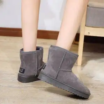 纤多洛防水冬季雪地靴皮面防滑加绒加厚短筒保暖学生百搭韩版短靴女