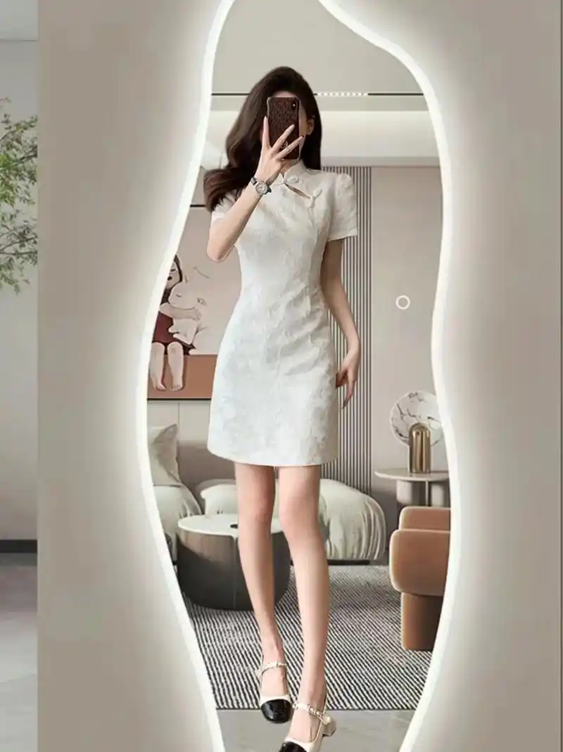 夏季新款短裙连衣裙,时尚气质温柔轻奢白色短裙,初恋少女公主风礼服