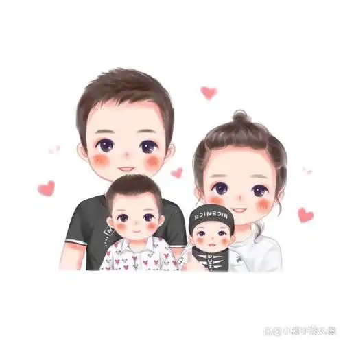 卡通全家福头像,一家四口漫画风手绘图片,可爱有个性