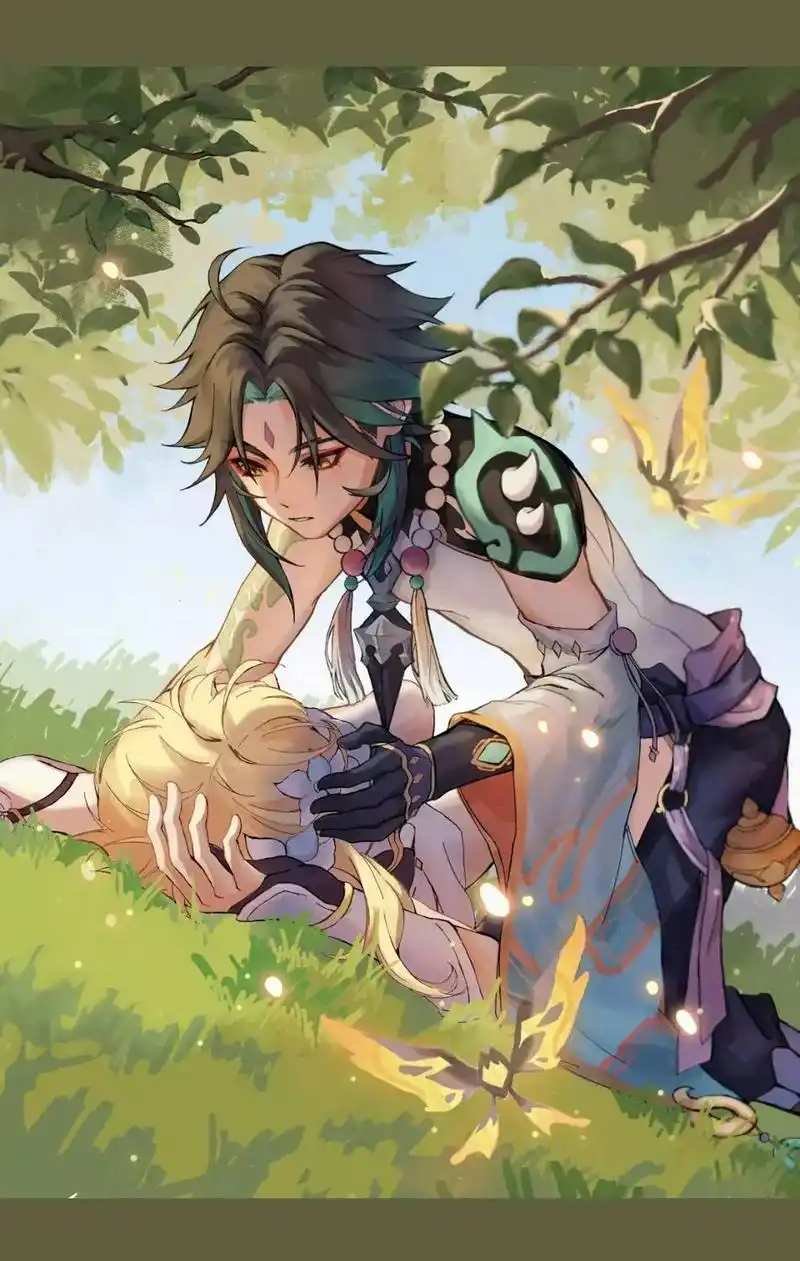 二次元 荧和魈cp壁纸  - 抖音