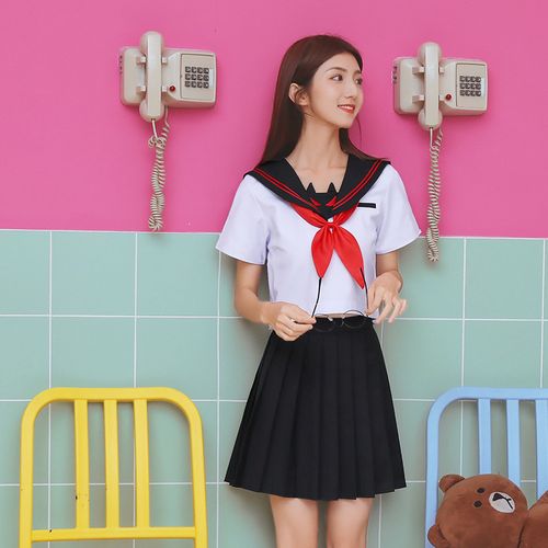 小恶魔二本刺绣水手服短袖日系jk制服套装 夏季女装校服舞台演出